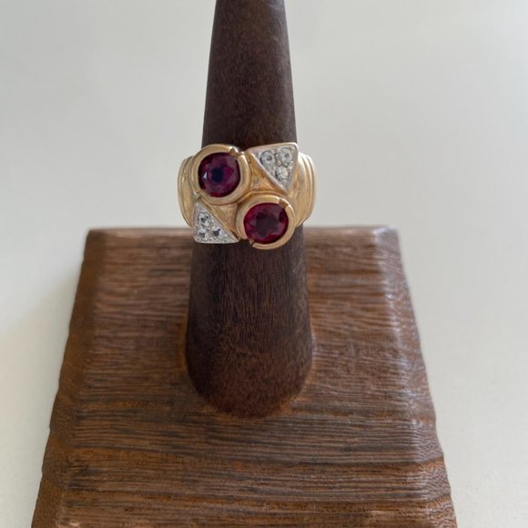 Estate Deco Garnet Tank Ring 14K - Picture 5 of 9